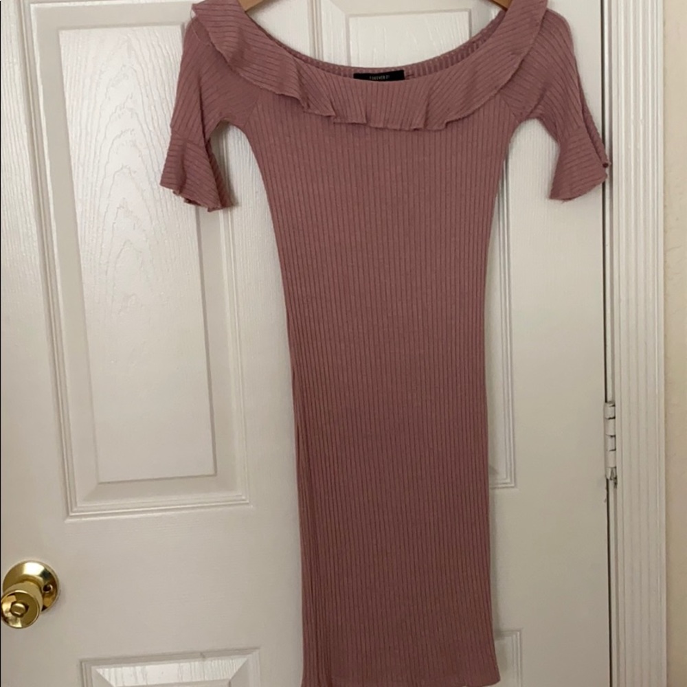 Blush pink off the shoulder dress